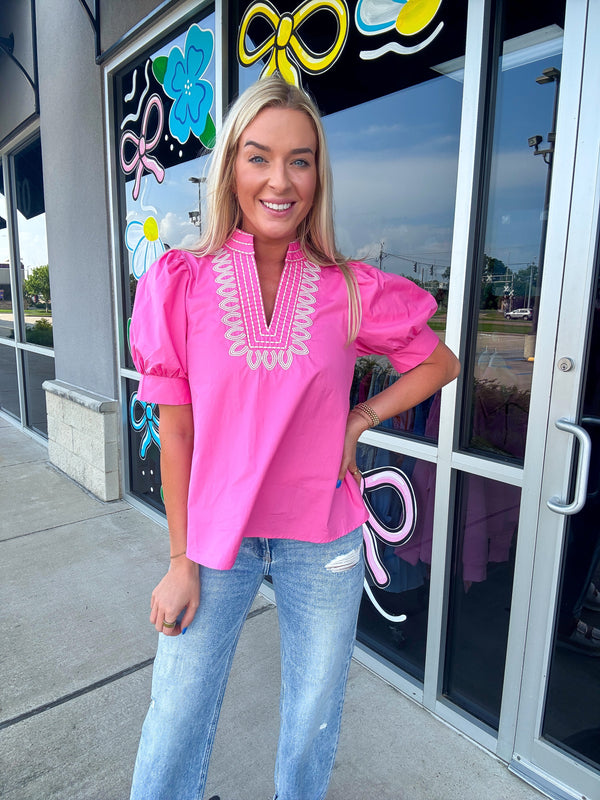 Rosé Charm Embroidered Blouse