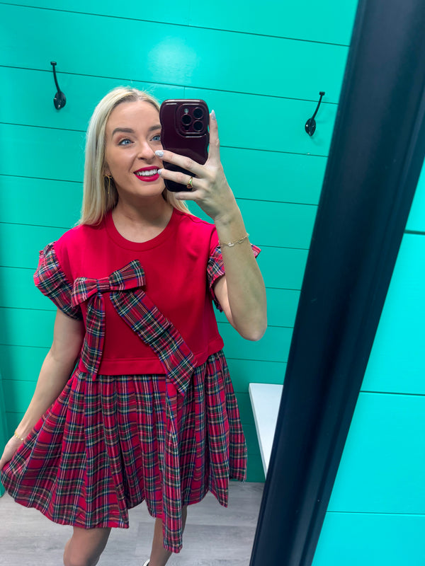 Bow Holiday Plaid Dress
