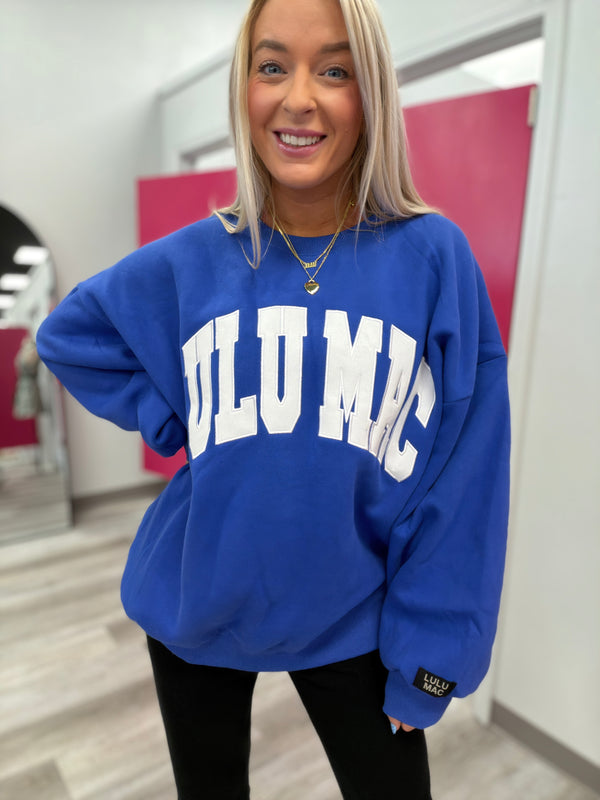 Royal Blue and White Embroidery Stitch Sweatshirt | LULU MAC