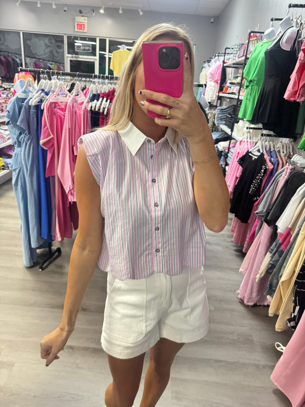 Something Sweet Collar Pinstripe Top