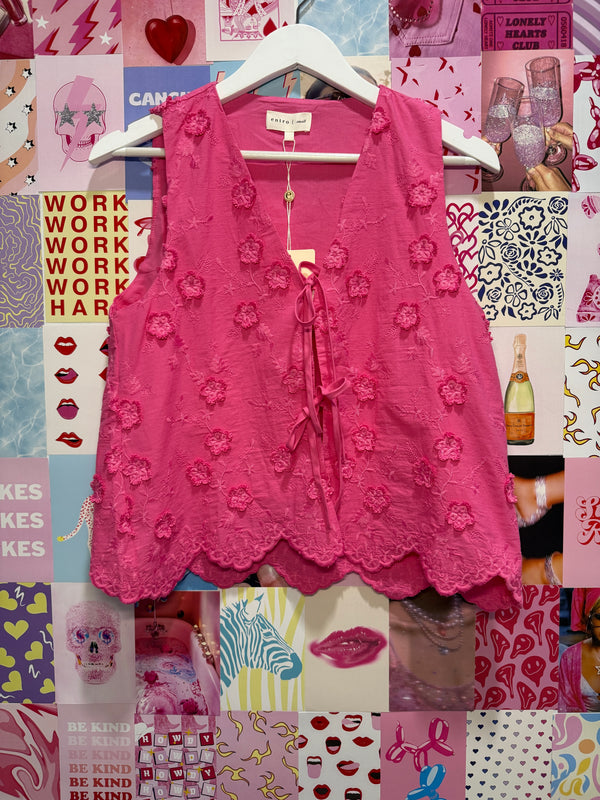 Floral Applique Tie Top Pink