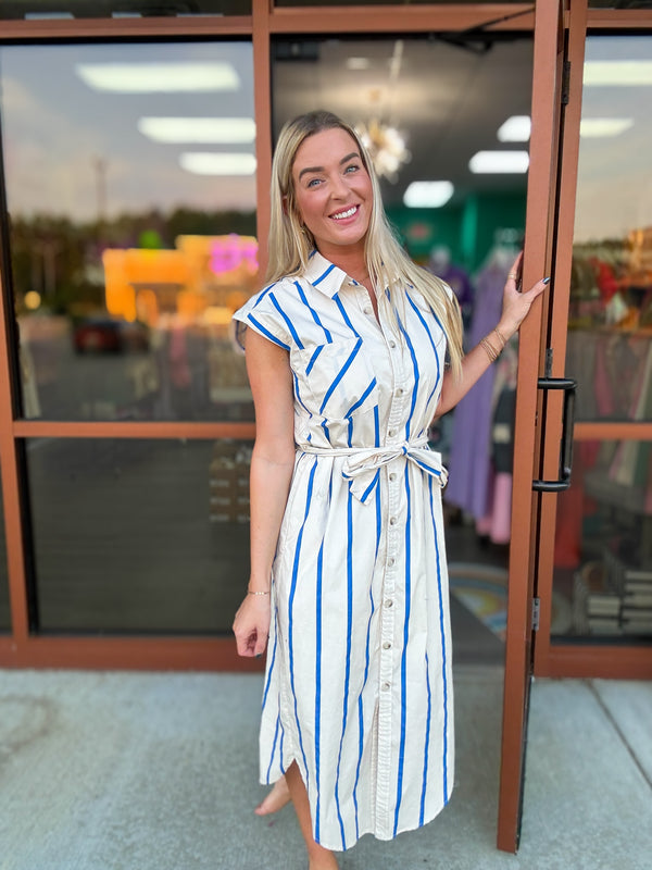 Cream and Blue Stripe Dress | FINAL SALE