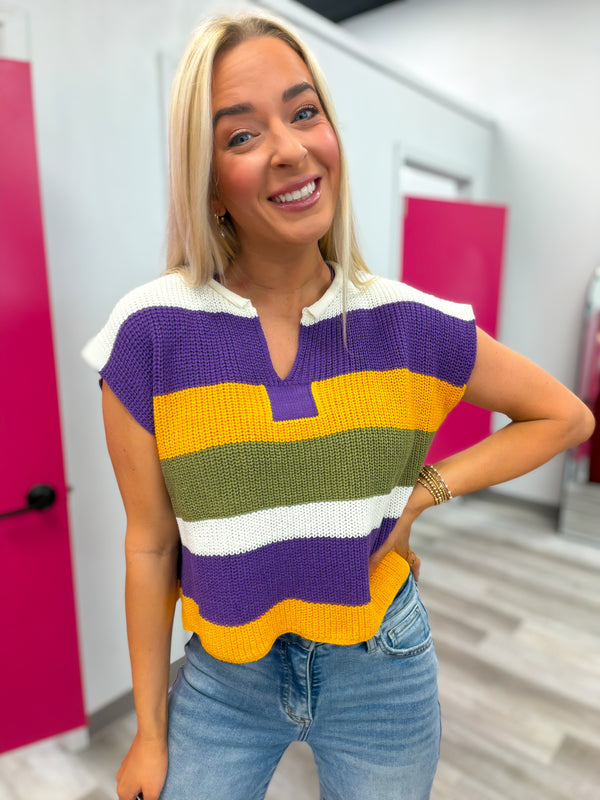 Mardi Gras Short Sleeve Sweater