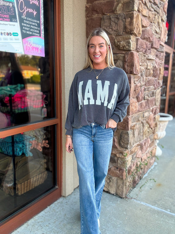 Ribbed Mama Corded Sweatshirt - Charcoal