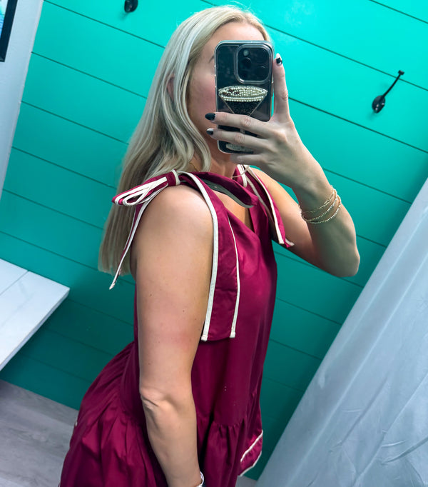 Sweet & Simple V Neck Crimson Dress