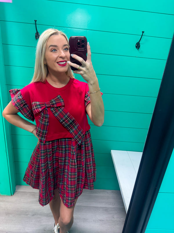 Bow Holiday Plaid Dress