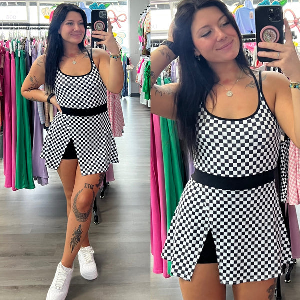 Checker Print Romper Dress