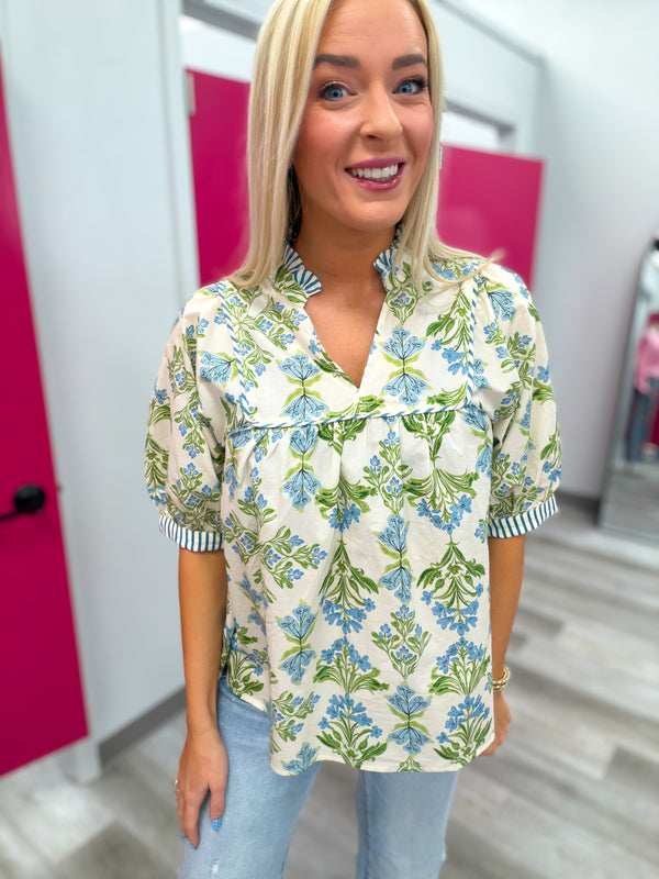 Among the Blue Petals Top