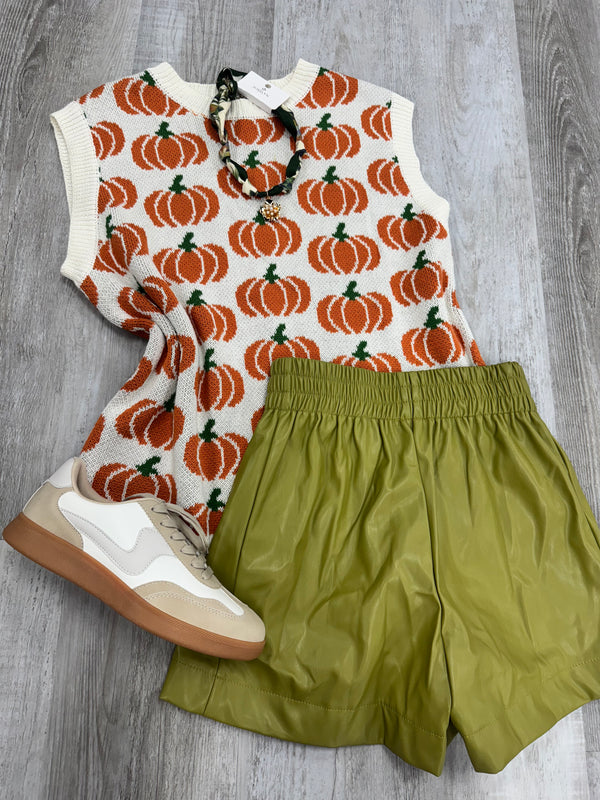 Faux Leather Shorts - Avocado