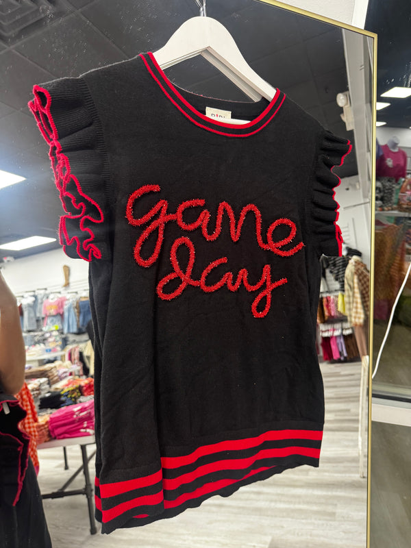 Game Day Ruffle Top | Red and Black