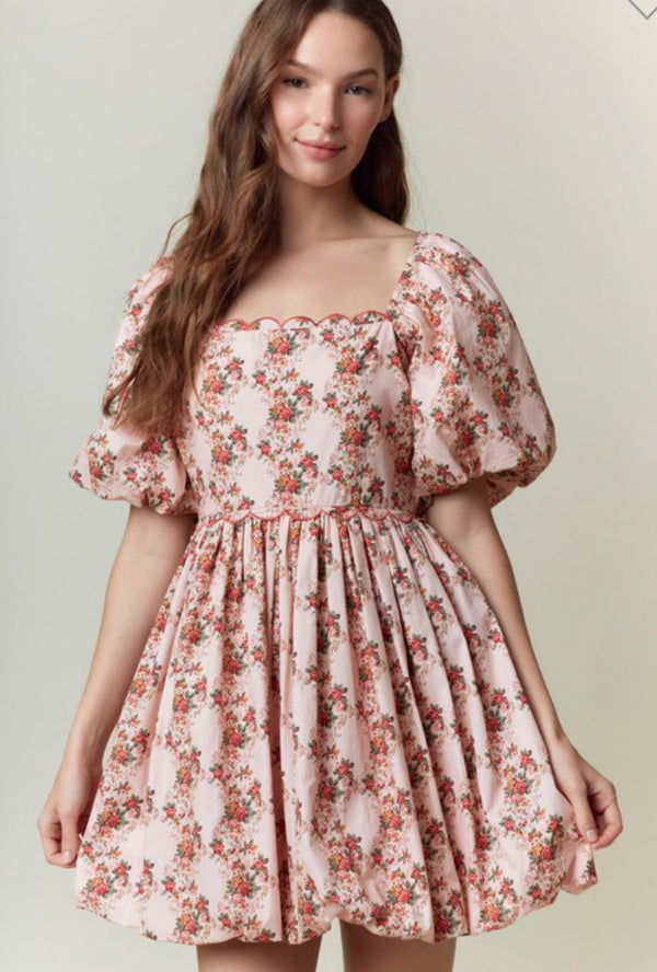 Better Times Floral Scallop Dress
