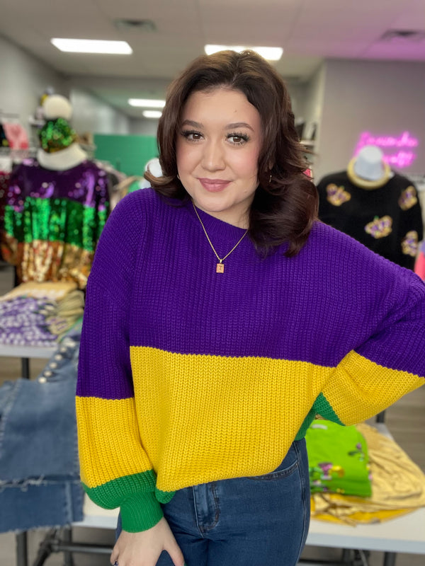 Here for the Party Mardi Gras Sweater