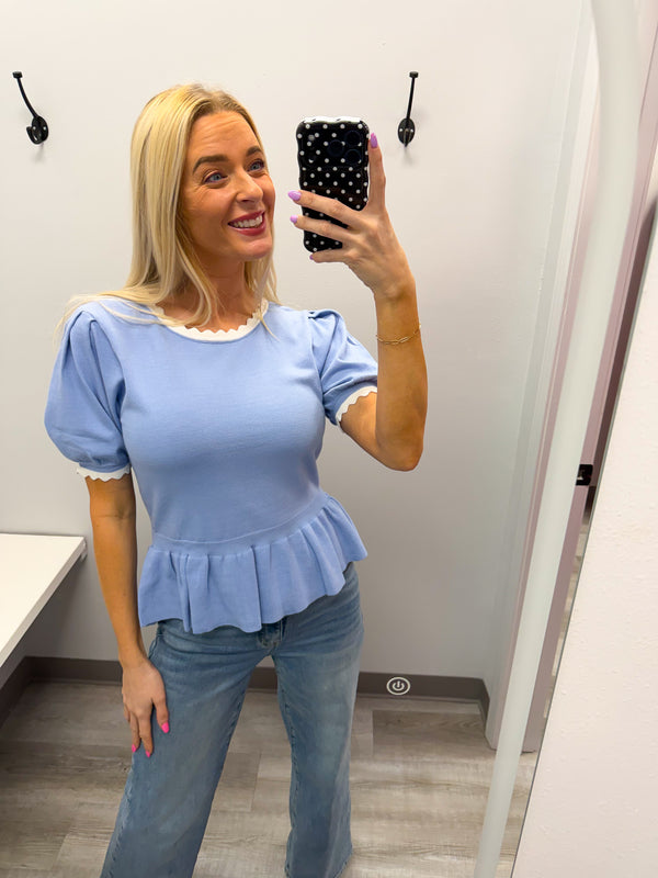 Chambray Lettuce Trim Top