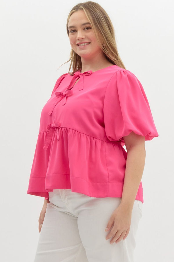 Sweet Thing Bow Peplum Top | Regular and Plus