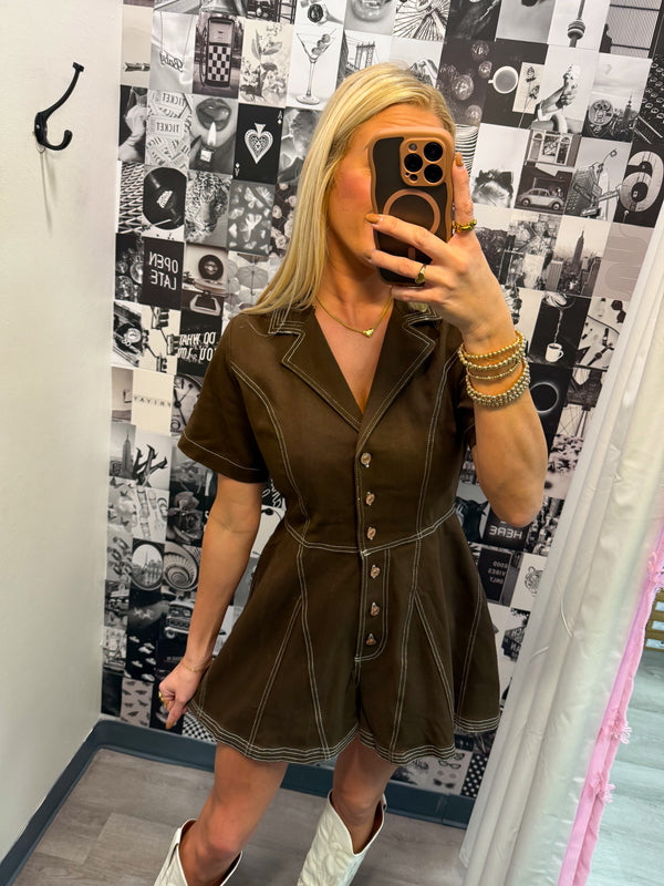 Howdy Babe Brown Denim Romper