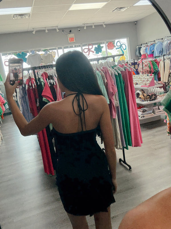 Black Halter Ruffle Mini Dress