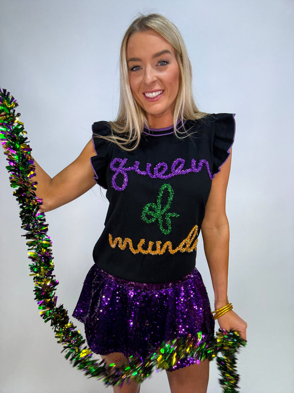 Mardi Time Ruffle " Queen of Mardi" Top