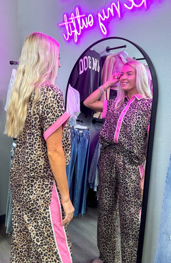 Wild Thing Leopard and Pink Button Down Set
