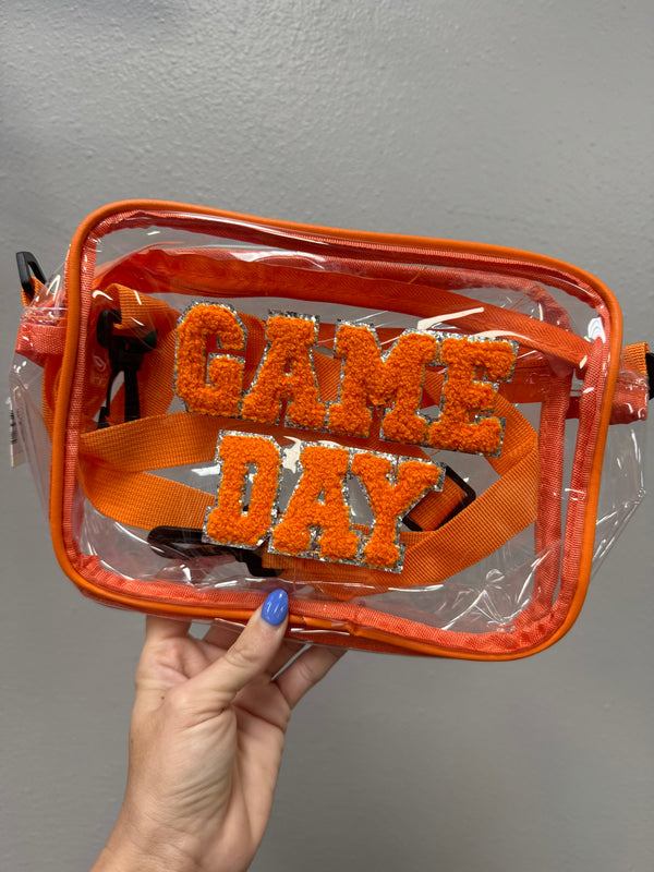 Game Day Patch Letter Clear Purse Orange