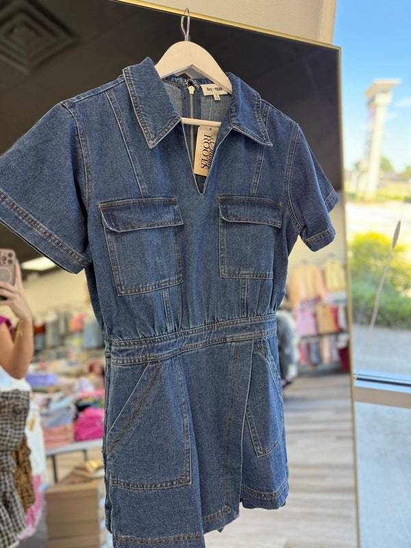 Heading Your Way Washed Denim Romper
