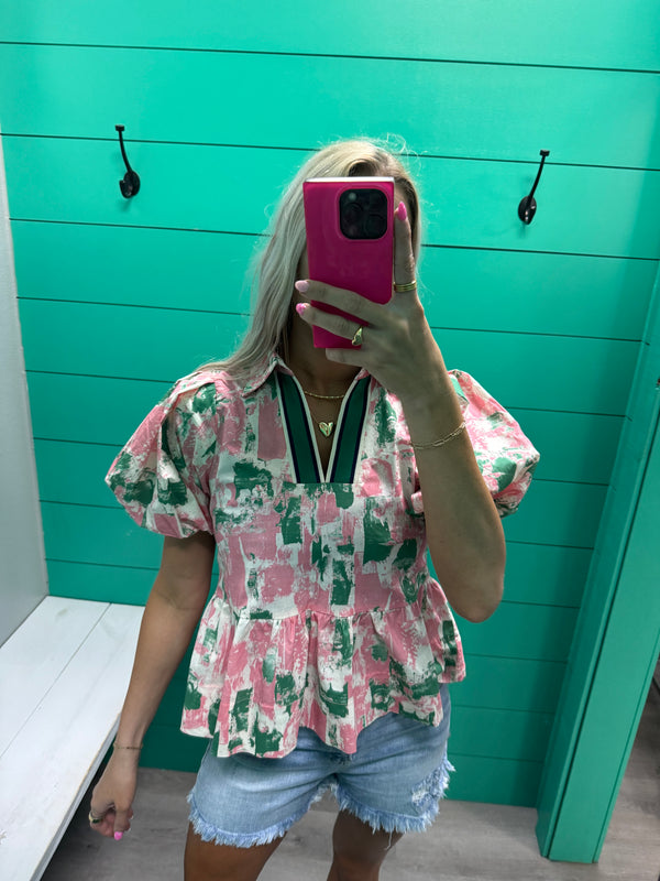 Pink and Green Ribbon Top