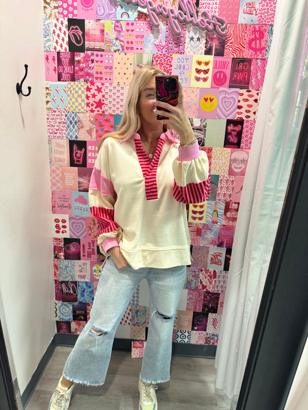 Gonna Have A Good Day Top - Cream and Pink