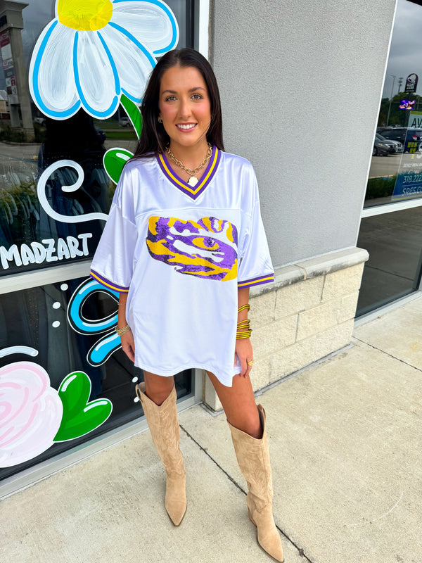LSU Tiger Eye (Licensed) | Sequin Design Football Jersey White