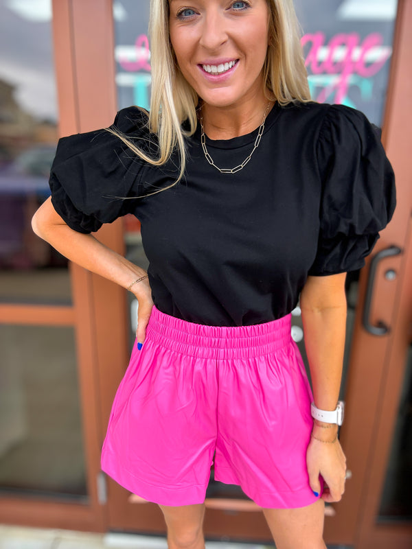Faux Leather Shorts - Pink