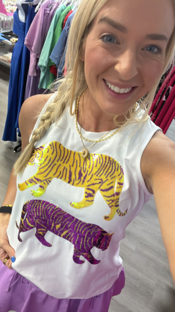 Triple Tiger | Women's Sequin Design Tank White