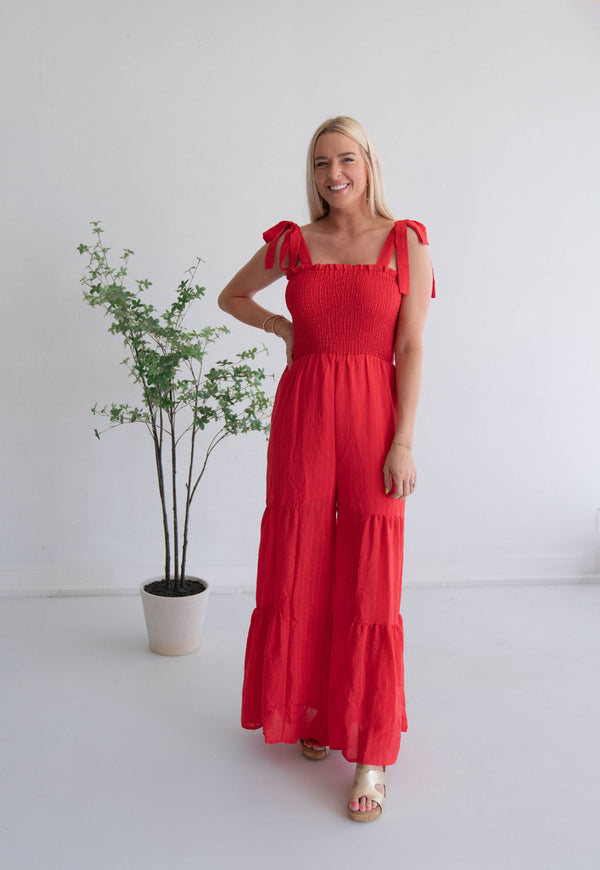 Lively In Red Jumpsuit