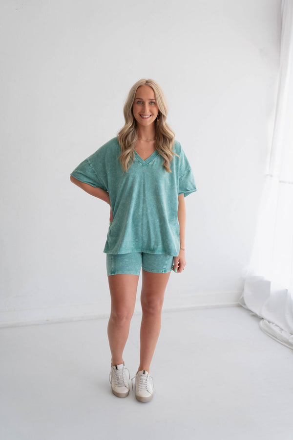 Here We Go - V Neck and Biker Short Set