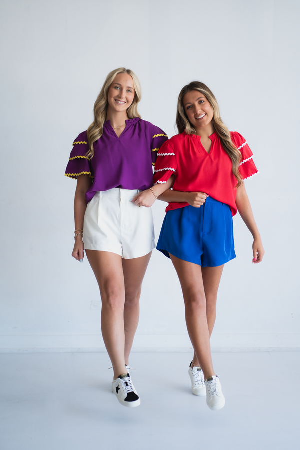 Sideline Style Ric Rac Top - Purple Yellow
