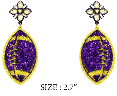 Purple and Yellow Glitter Football Gameday Earrings