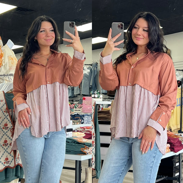 Rust Stripe Button Up