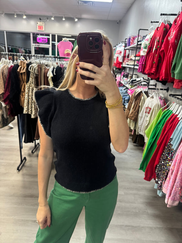 Black with Cream Contrast Stich Sweater