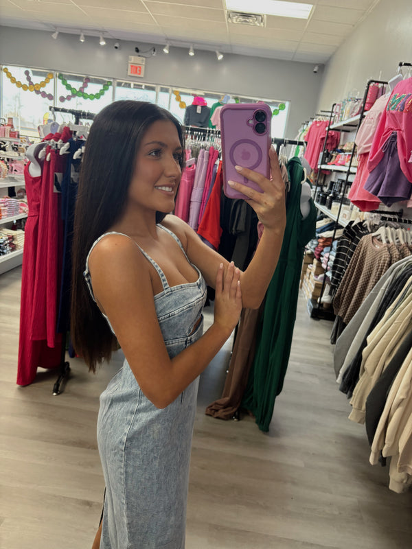 Denim Cut Out Midi Dress