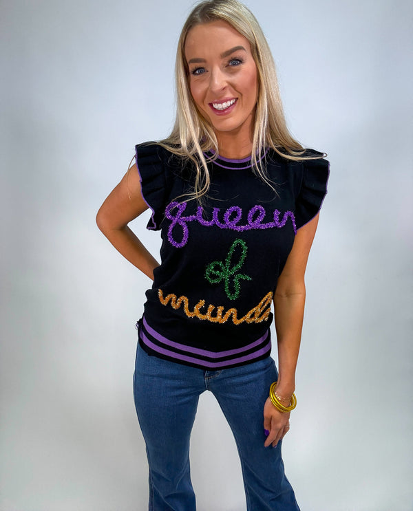 Mardi Time Ruffle " Queen of Mardi" Top
