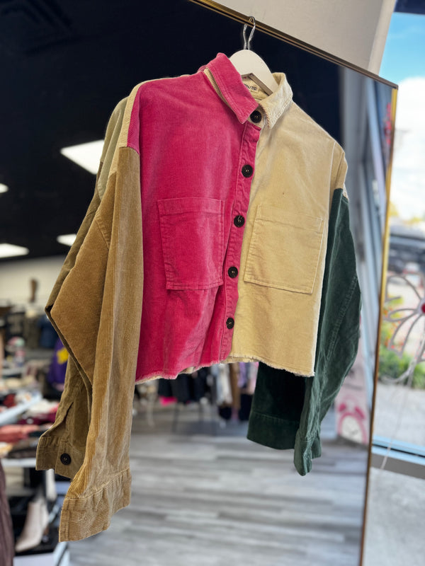 Pink Cream Green Colorblock Shacket