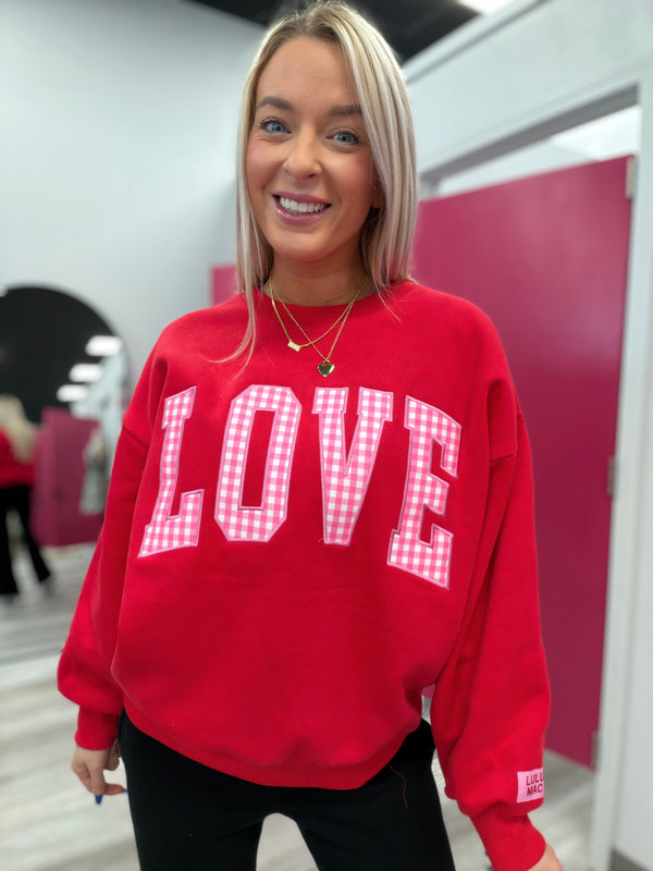 Love Pink Gingham Red Sweatshirt | LULU MAC