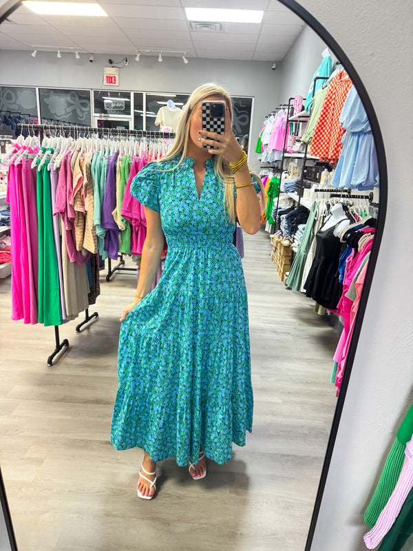 Meadow Mist Blue Green Floral Maxi Dress