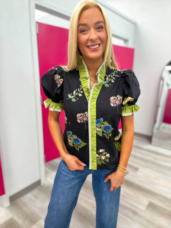 Pressed Petals Blouse- Black