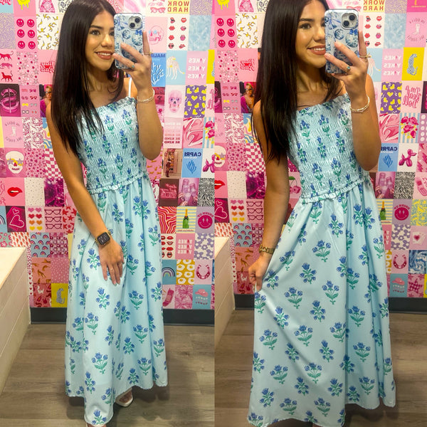 Put You First Blue Floral Midi