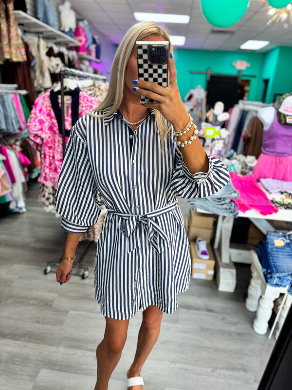 Navy and White Stripe Dress