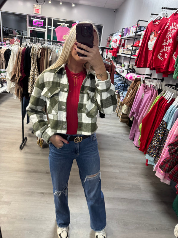 Cropped Olive Shacket