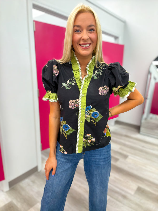Pressed Petals Blouse- Black