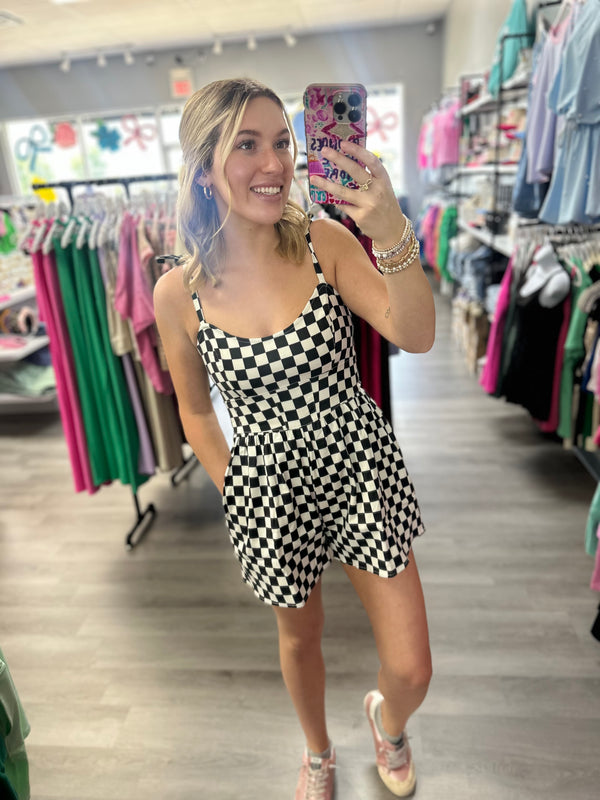Out of My Way Checkered Romper