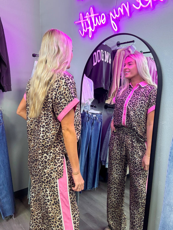 Wild Thing Leopard and Pink Button Down Set
