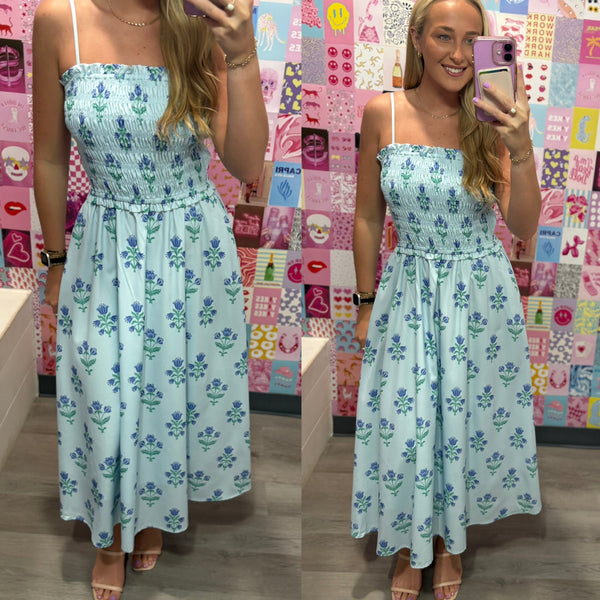 Put You First Blue Floral Midi