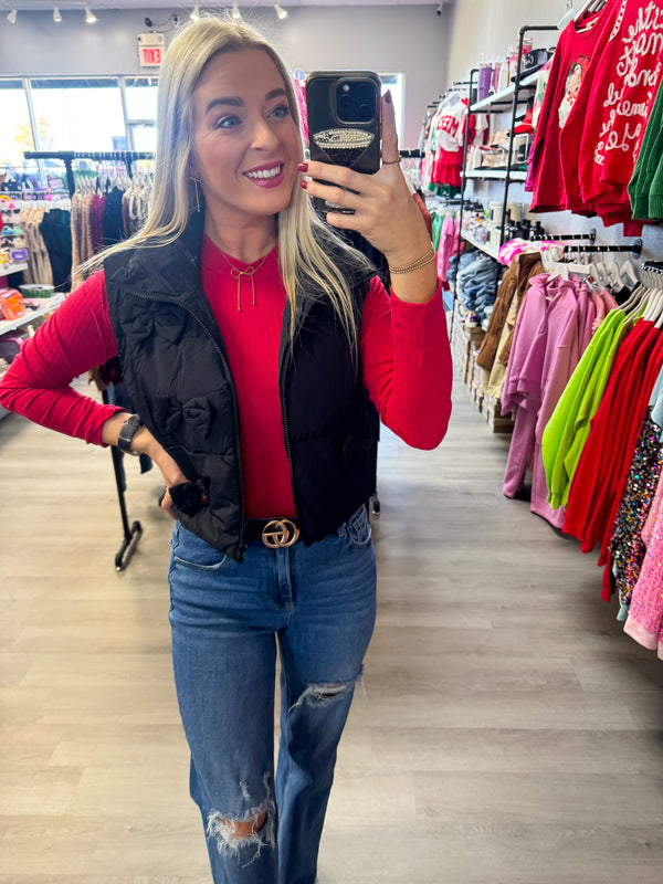Black Bow Puffer Vest