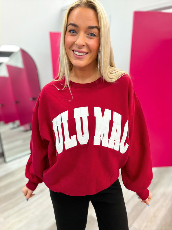 Crimson and White Lulu Mac Embroidery Sweatshirt